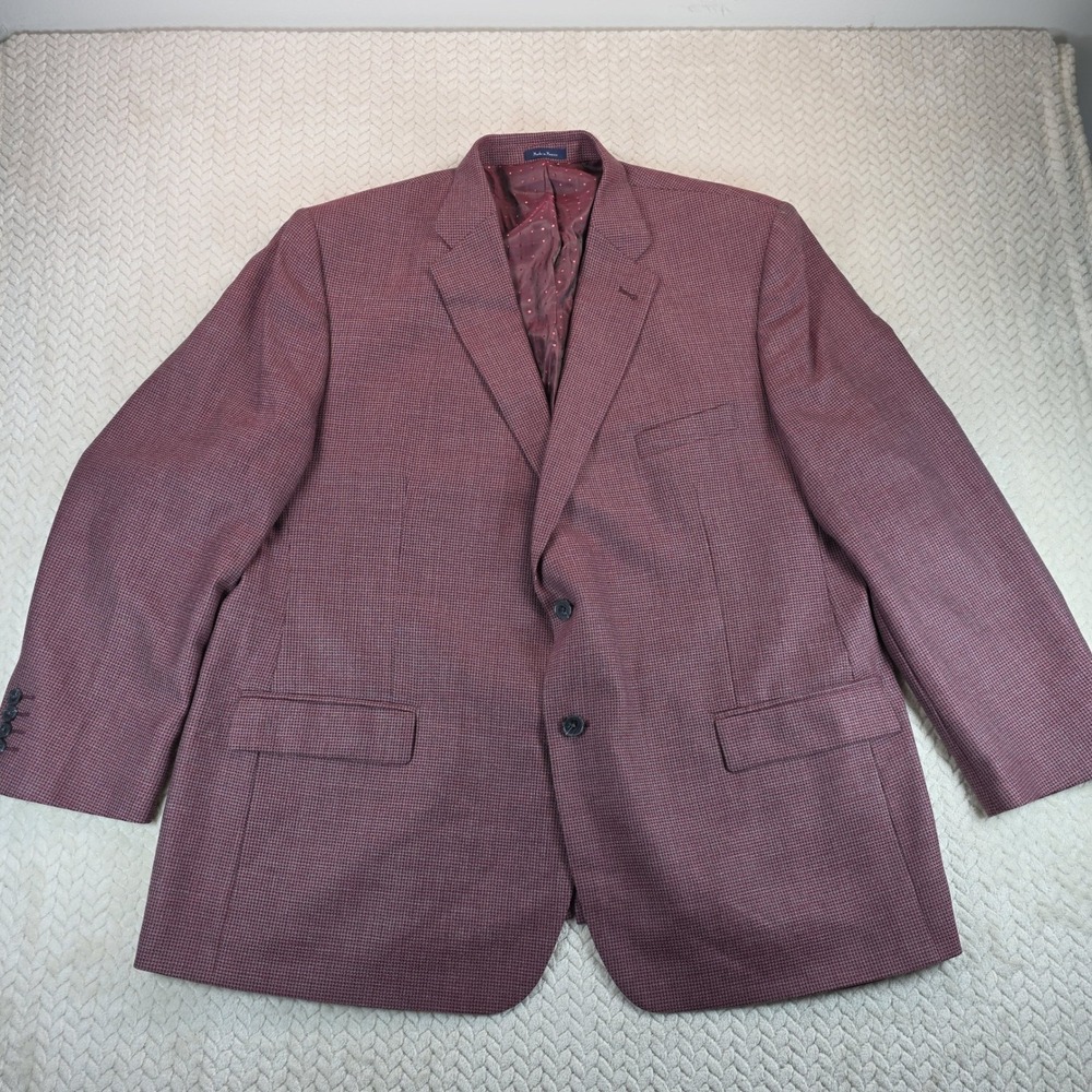 Turnbury Mens 52R Burgundy Wool Micro Check Two Button Blazer Sport Coat